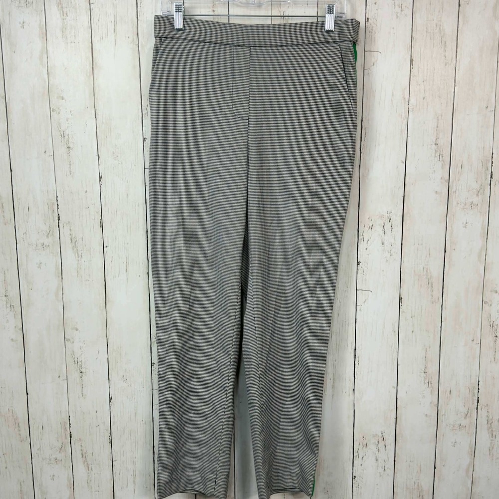 Halogen Women's Black White Houndstooth Green Stripe Ankle Pants Size M